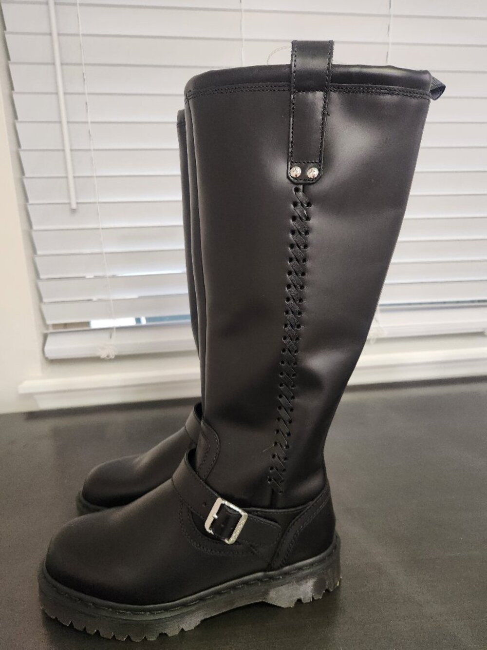 Dr. Martens Anistone Knee High Orleans Leather Biker Boots